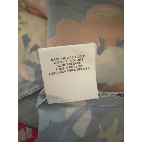 ModCloth Gleeful Again Tie Neck Blouse Womens Large Blue Floral Retro Office - Picture 9 of 11